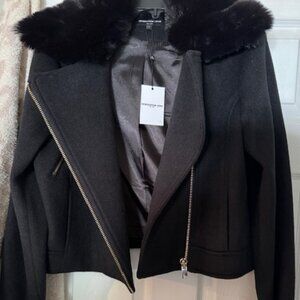 Generation Love Wool Moto Jacket with Faux Fur Collar